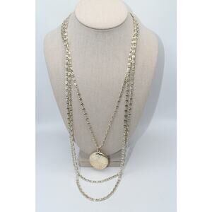 Vintage Germany Eloxal Triple Strand Necklace Floral Pendant Silver Tone